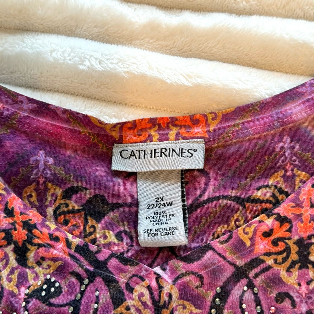Catherines T-Shirt Women's Size 2XL Pink, Purple, & Orange Short Sleeve - Picture 9 of 9